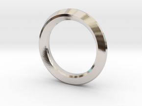 Mobius square section ring with 90 degree twist in Rhodium Plated Brass