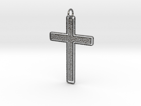 Stones Outlíne Cross Pendant in Fine Detail Polished Silver: Large