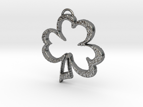 Rugged Irísh Clover Outline Pendant in Fine Detail Polished Silver: Small