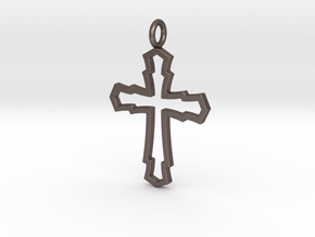 Open Celtic Cross Pendant in Polished Bronzed-Silver Steel