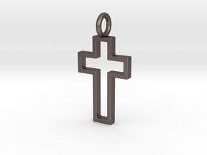 Open Cross Pendant in Polished Bronzed-Silver Steel