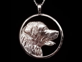 Leonberger Head Pendant - side profile in Polished Silver