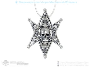 Human Skull Jewelry Pendant Necklace, Thelema Bone in Polished Nickel Steel