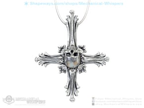 Human Skull Jewelry Pendant Necklace, Cross Bone in Polished Nickel Steel