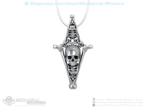 Human Skull Pendant Jewelry Necklace, Diamond Bone in Polished Bronzed-Silver Steel