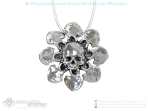 Human Skull Jewelry Pendant Necklace, Flower Bone in Polished Bronzed-Silver Steel