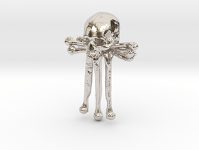 Human Skull Pendant Jewelry Crossbones Vertical in Rhodium Plated Brass