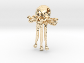 Human Skull Pendant Jewelry Crossbones Vertical in 14k Gold Plated Brass