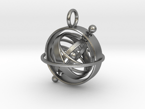 Armillary Sphere Pendant - Astronomy Jewelry in Natural Silver (Interlocking Parts)