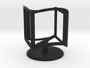 Wireframe Ambiguous Cube with Stand in Black Premium Versatile Plastic