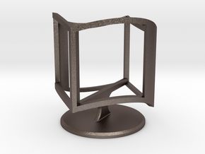 Wireframe Ambiguous Cube with Stand in Polished Bronzed-Silver Steel