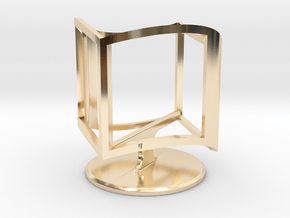 Wireframe Ambiguous Cube with Stand in 14K Yellow Gold