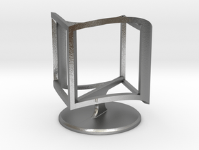 Wireframe Ambiguous Cube with Stand in Natural Silver