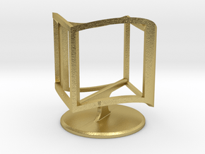 Wireframe Ambiguous Cube with Stand in Natural Brass