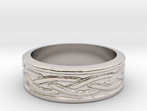 Viking patterned ring 1 in Rhodium Plated Brass