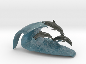 Porpoise wave (small / 2" tall) in Glossy Full Color Sandstone: Small