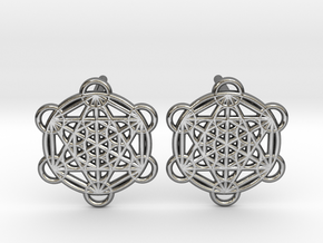 Metatron Grid Studs in Polished Silver
