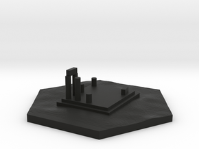 Ruined temple terrain hex tile 1:160-N in Black Smooth Versatile Plastic