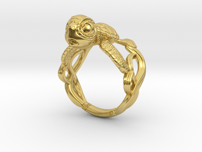 Baby Turtle Ring in Polished Brass: 4 / 46.5
