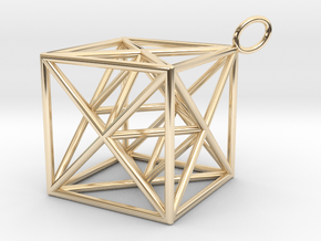 Metatron's Cube Pendant in 14k Gold Plated Brass: Large