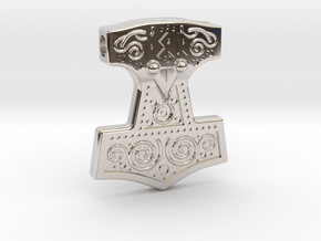 ᚦᛟᚱ Thor's Mjölnir Amulet/Pendant 37.7x43.4x9.5mm in Rhodium Plated Brass