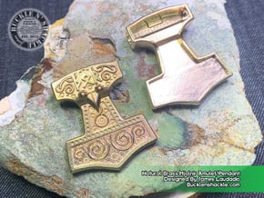 ᚦᛟᚱ Thor's Mjölnir Amulet/Pendant 37.7x43.4x9.5mm in Natural Brass