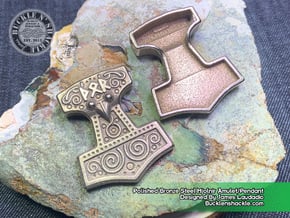 ᚦᛟᚱ Thor's Mjölnir Amulet/Pendant 37.7x43.4x9.5mm in Polished Bronzed-Silver Steel