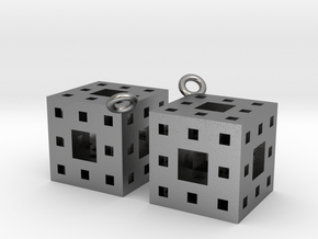 Menger Sponge Earrings in Natural Silver