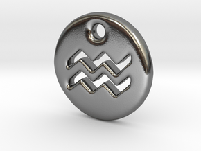 Aquarius Necklace Charm in Polished Silver: Medium