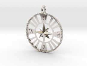 Compass Medallion Pendant Vertical Bail in Rhodium Plated Brass