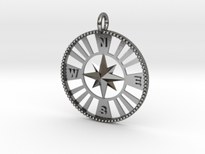 Compass Medallion Pendant Vertical Bail in Polished Silver