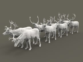 Reindeer Set 1:64 eight different pieces in Tan Fine Detail Plastic