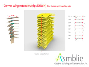 Convex wing Extenders / Set of 8 in White Processed Versatile Plastic