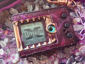 Digimon screen bezel with teeth in 14k Rose Gold Plated Brass