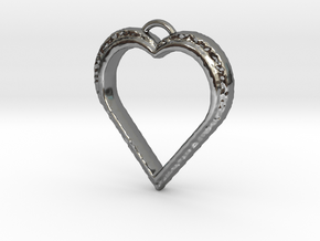 Double Heart Rím Pendant in Fine Detail Polished Silver: Small