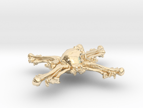 Human Skull Jewelry Pendant Necklace, Cross Bone in 14k Gold Plated Brass