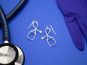 Stethoscope Looped Earrings in Polished Silver