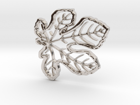 Fig Leaf with Veins Charm Pendant in Rhodium Plated Brass
