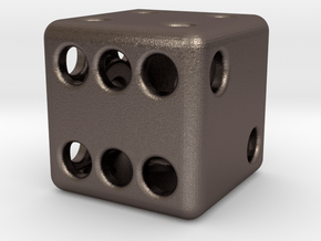 Balanced Hollow Dice (D6) (1.5cm) (Method 1) in Polished Bronzed Silver Steel