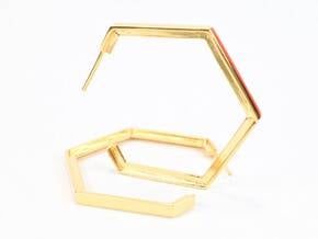 Hexagon Loop Stud Earrings in 18k Gold Plated Brass