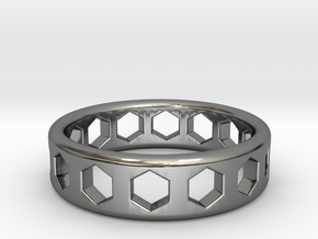 Hex Ring in Fine Detail Polished Silver: 5 / 49