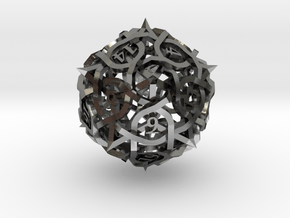 Interwoven Geometric Vines and Thorns D20 in Polished Silver