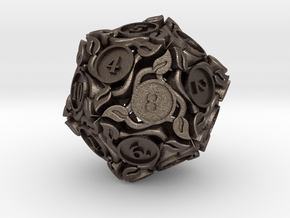 20-sided die with leaves in Polished Bronzed Silver Steel