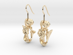 Iris Flower with Leaves Earrings in 14k Gold Plated Brass