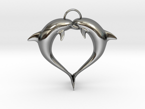 Dolphin Heart in Fine Detail Polished Silver