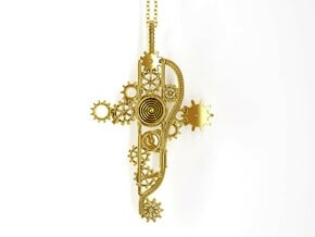 Steampunk Cross Pendant - Christian Jewelry in 14k Gold Plated Brass