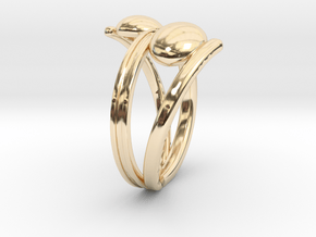 Crossed ring with balls [openring] in 9K Yellow Gold 