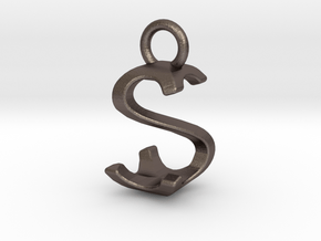 Two way letter pendant - SS S in Polished Bronzed Silver Steel