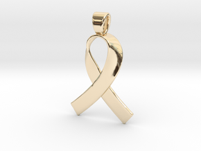 Pink october ribbon [pendant] in 9K Yellow Gold 