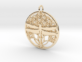 Dragonfly on life flower pendant in 14k Gold Plated Brass
